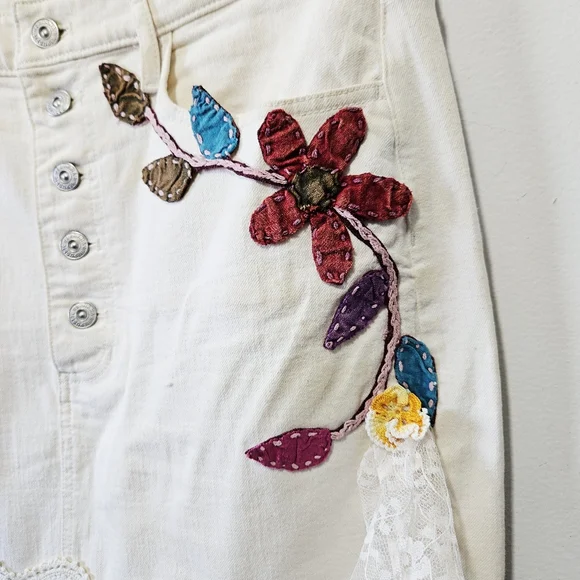 Upcycled Patchwork Lace Maxi Skirt Size 12 Boho Mixed Fabrics Reworked Vintage - Picture 5 of 11